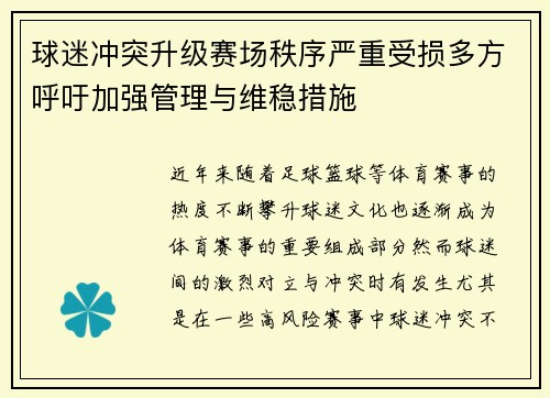球迷冲突升级赛场秩序严重受损多方呼吁加强管理与维稳措施